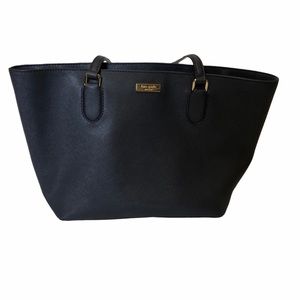 kate spade navy black textured tote with gold hardware